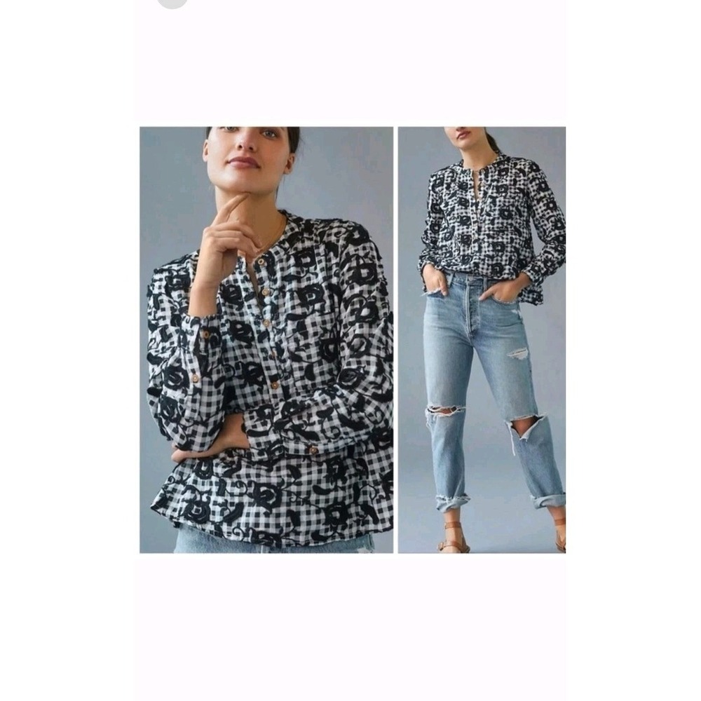 Pilcro Whitney Trapeze Sz Medium Black White Button Pullover Artsy Flowy Relaxed